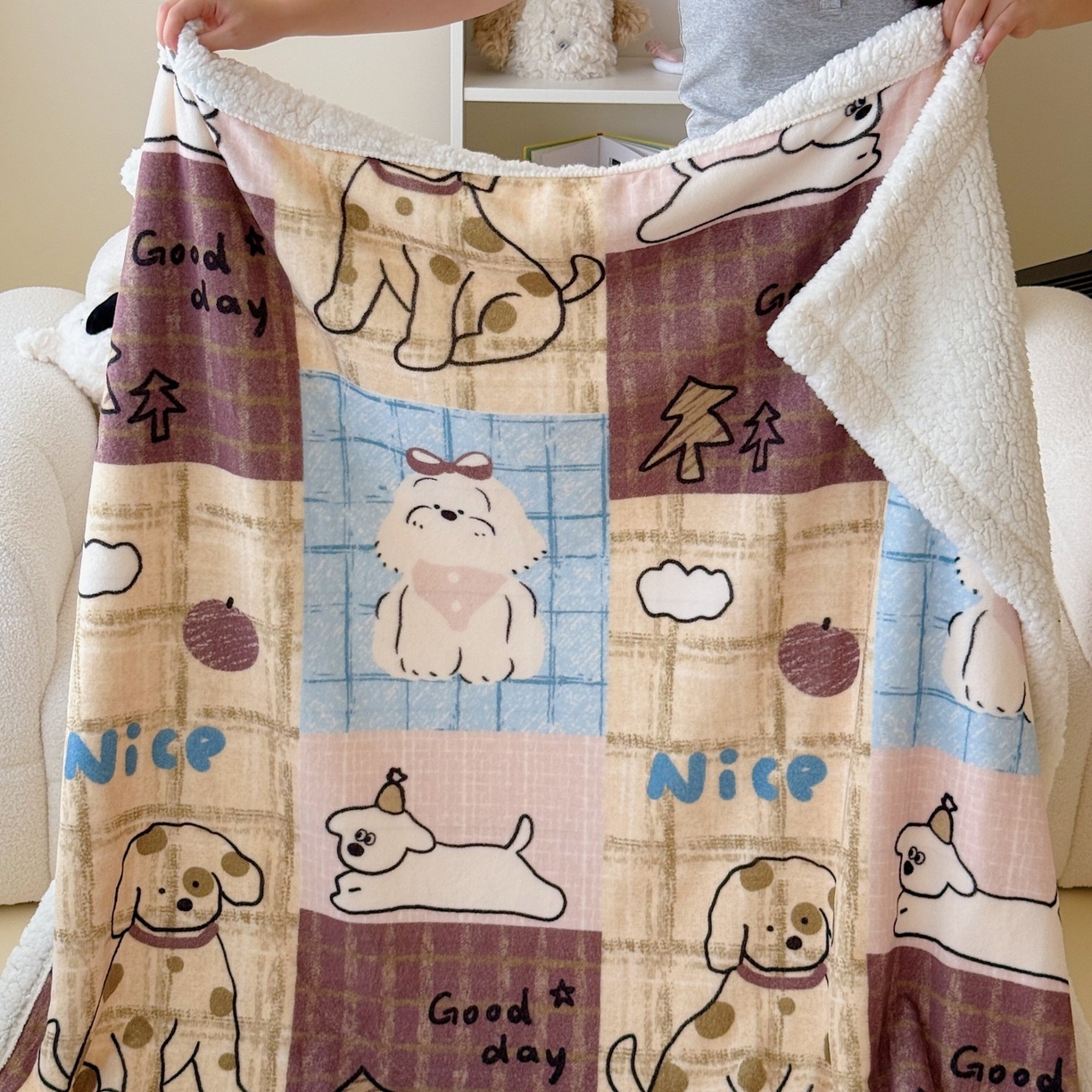 91家纺网 家纺一手货源 找家纺 顾里家纺 2025新款ins韩系少女牛奶羊羔绒盖毯毛毯 美式狗仔