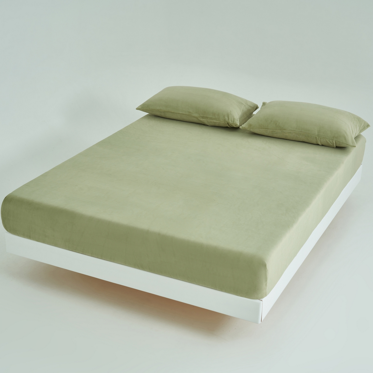 91家纺网 家纺一手货源 找家纺 寐绸家纺 2025新款牛奶绒纯色暖绒床笠 暖绒床笠-牛油果绿