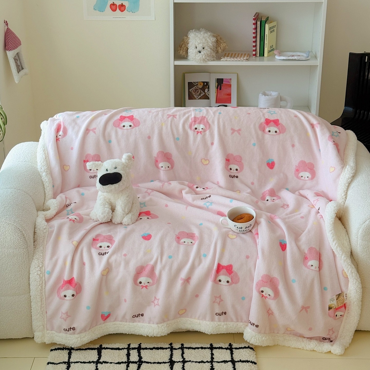 91家纺网 家纺一手货源 找家纺 顾里家纺 2025新款ins韩系少女牛奶羊羔绒盖毯毛毯 可爱兔兔