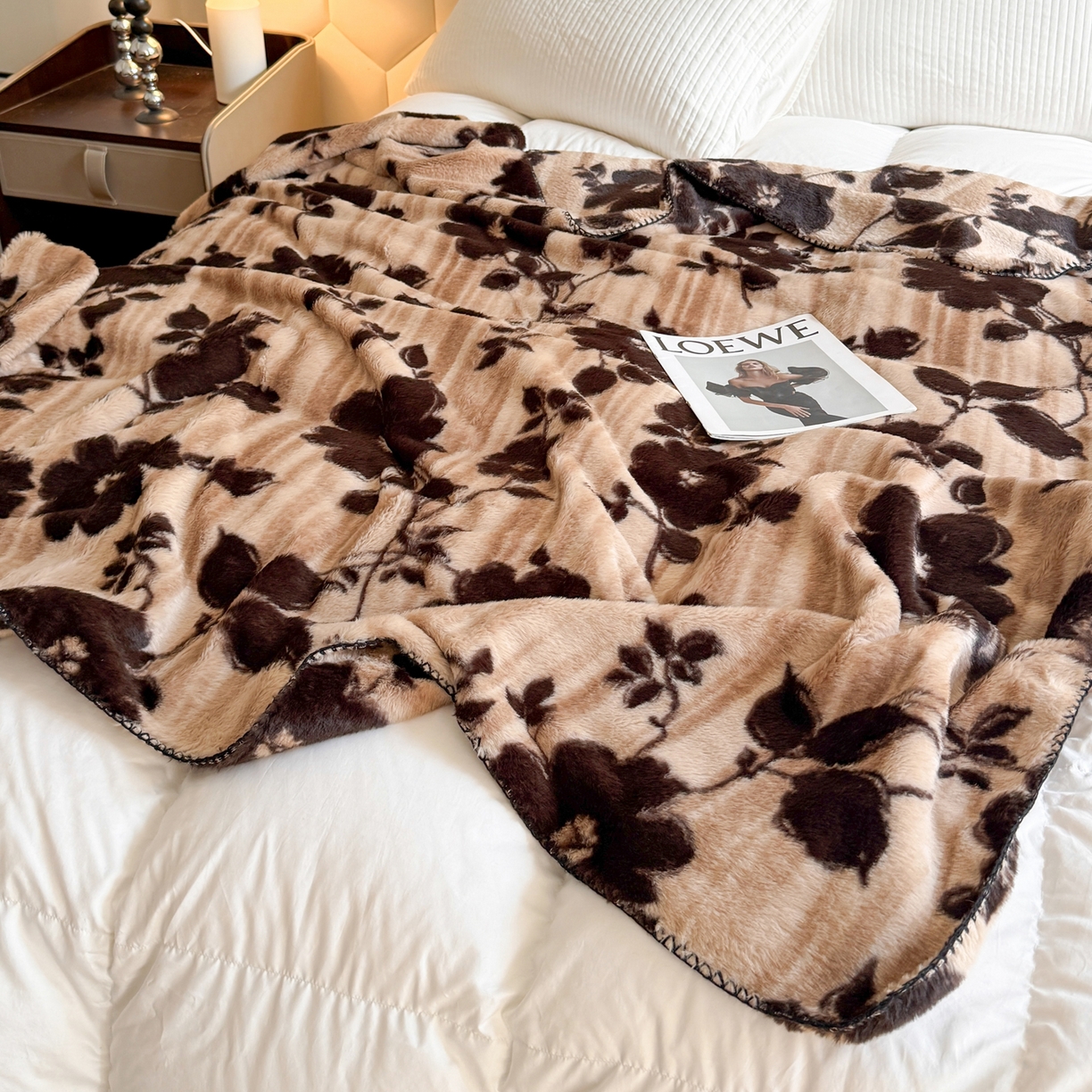 91家纺网 家纺一手货源 找家纺 澳萝拉 2025新款复古法式轻奢双面高克重托斯卡纳兔绒毯 兔眠-花枝