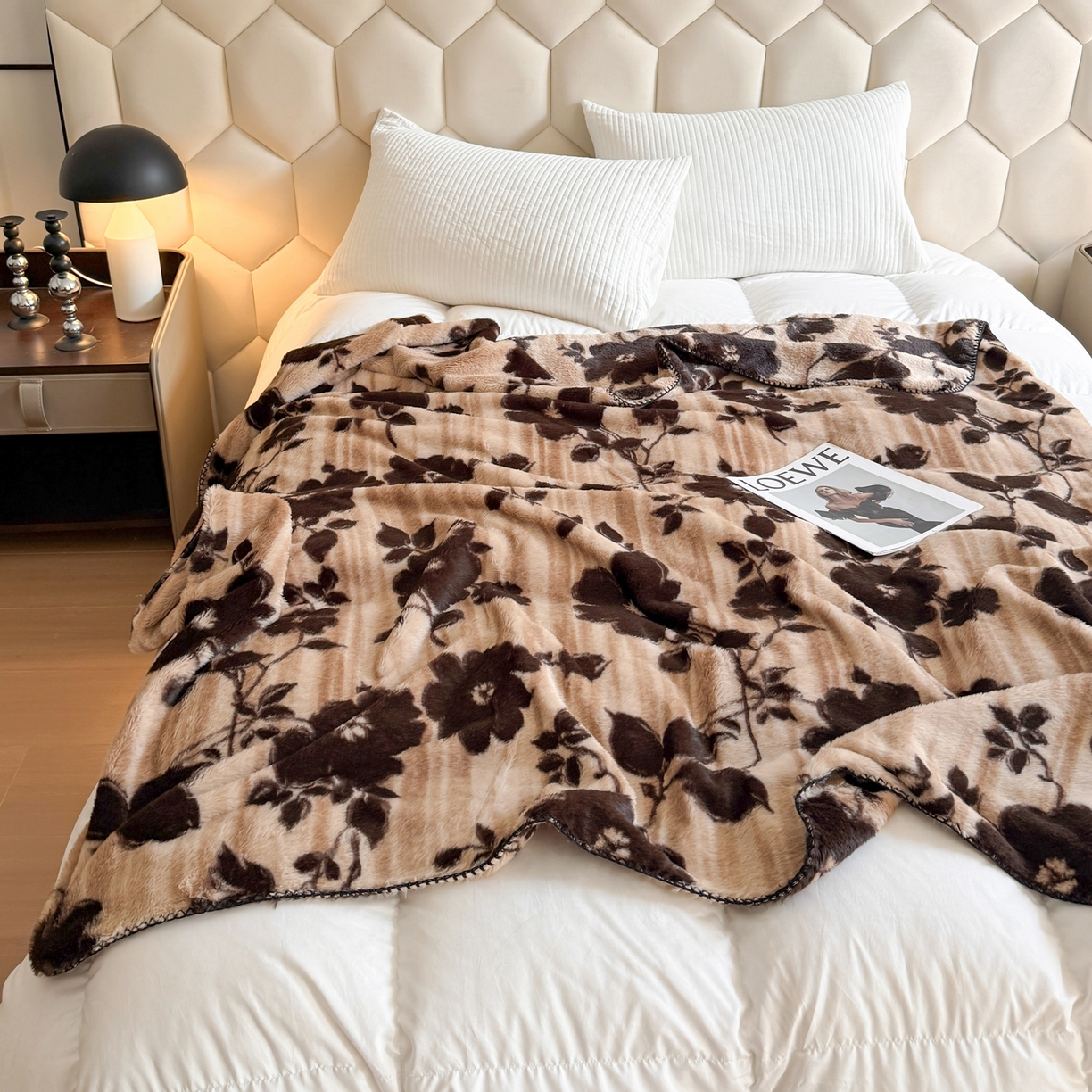 91家纺网 家纺一手货源 找家纺 澳萝拉 2025新款复古法式轻奢双面高克重托斯卡纳兔绒毯 兔眠-花枝