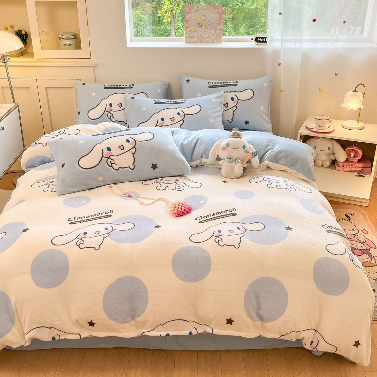 91家纺网 家纺一手货源 找家纺 金爱家 2025新品正版三丽鸥授权Kitty数码大版枕套混搭卡通加厚高克重牛奶绒系列四件 绒三丽鸥-混搭玉桂狗