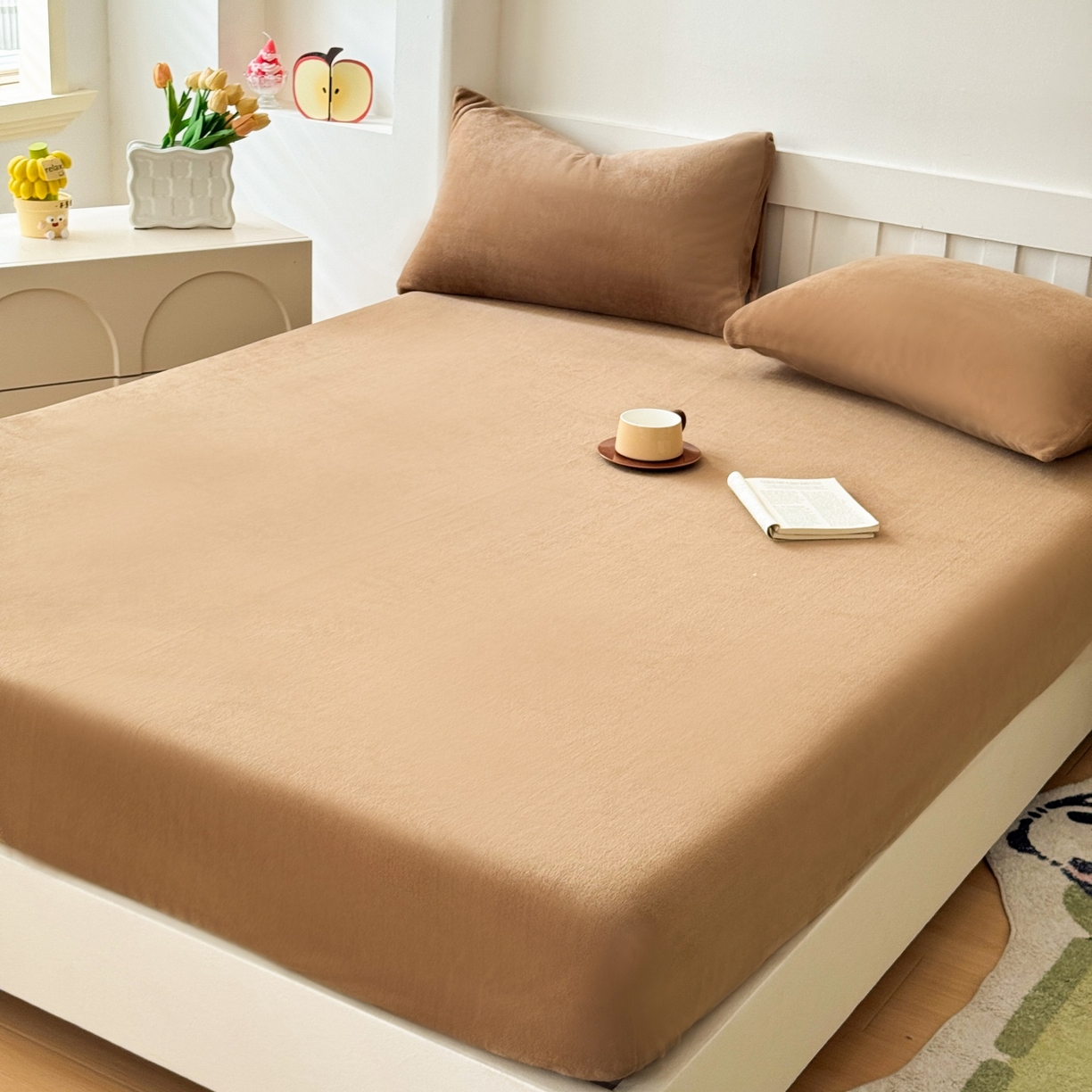 91家纺网 家纺一手货源 找家纺 （总）富阿娜家纺 2025新款牛奶绒纯色床笠三件套