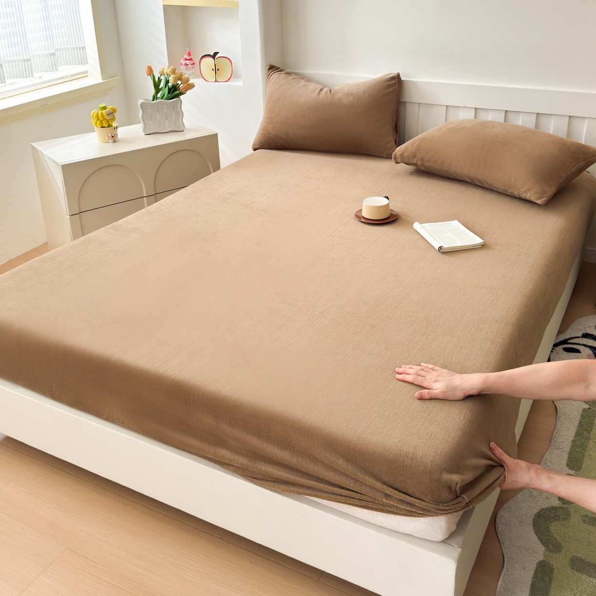 91家纺网 家纺一手货源 找家纺 （总）富阿娜家纺 2025新款牛奶绒纯色床笠三件套