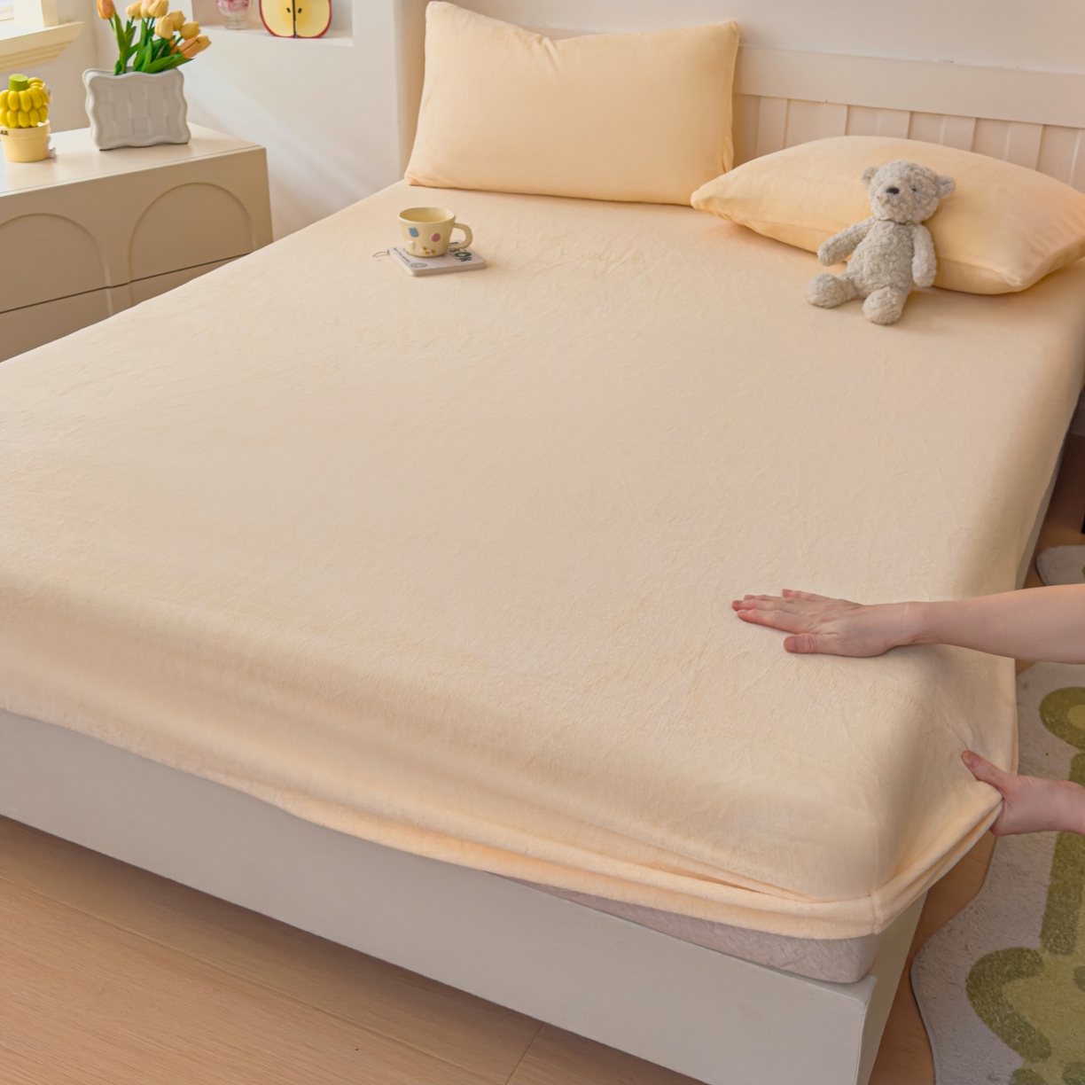 91家纺网 家纺一手货源 找家纺 （总）富阿娜家纺 2025新款牛奶绒纯色床笠三件套