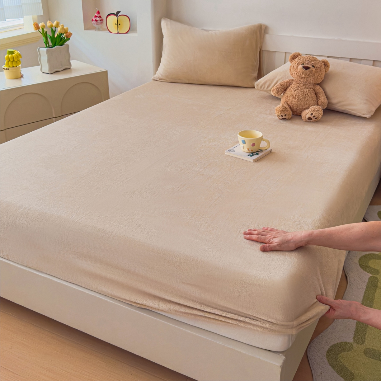 91家纺网 家纺一手货源 找家纺 （总）富阿娜家纺 2025新款牛奶绒纯色床笠三件套