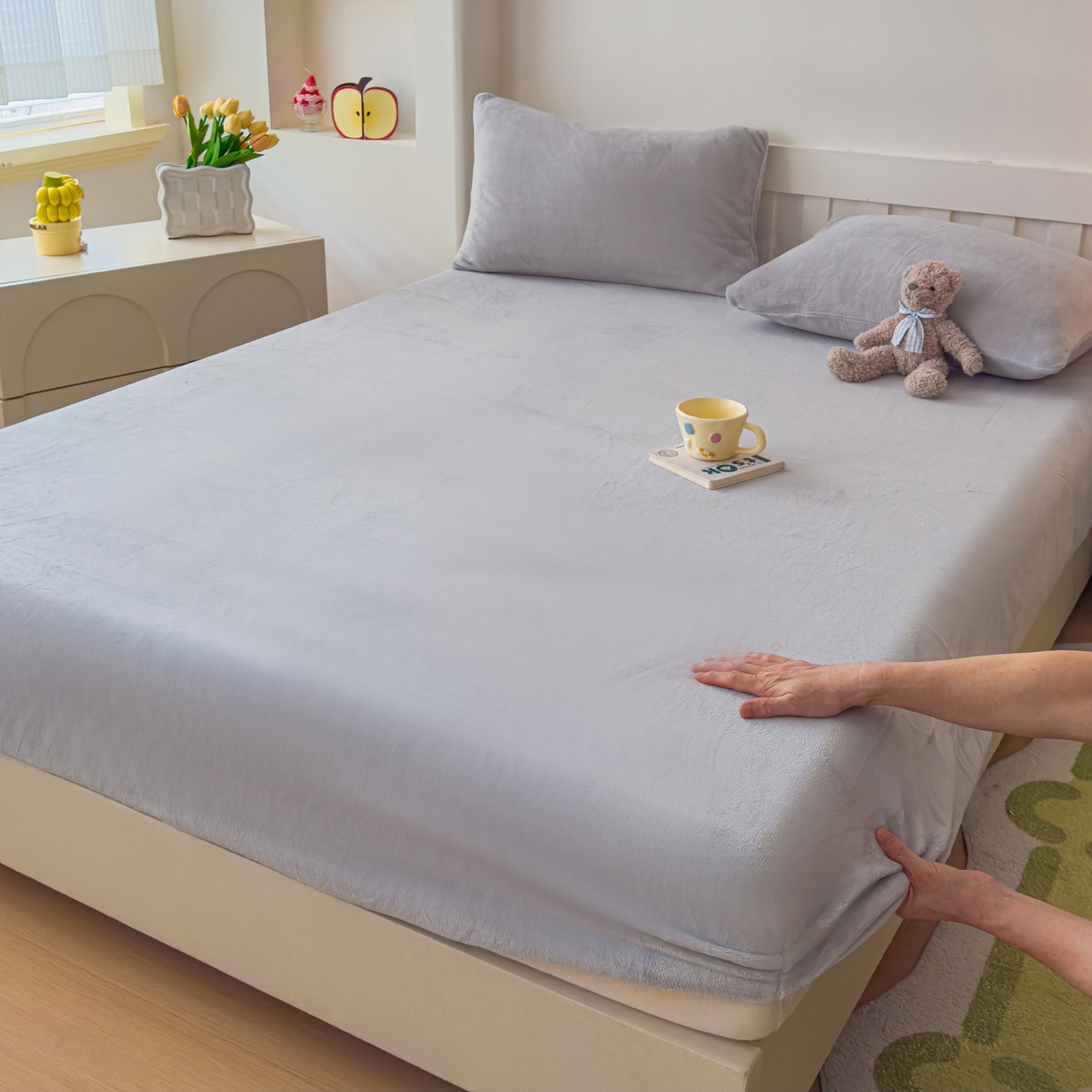 91家纺网 家纺一手货源 找家纺 （总）富阿娜家纺 2025新款牛奶绒纯色床笠三件套