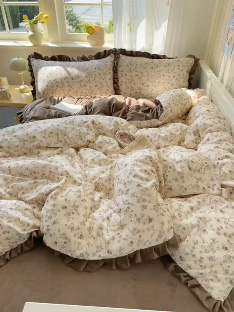 91家纺网 家纺一手货源 找家纺 （总）淑女公社家纺 2025秋冬新款纯棉双层纱加韩国绒四件套