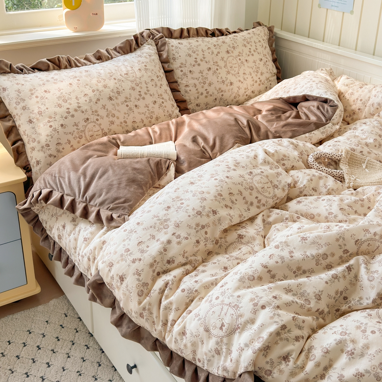 91家纺网 家纺一手货源 找家纺 （总）淑女公社家纺 2025秋冬新款纯棉双层纱加韩国绒四件套