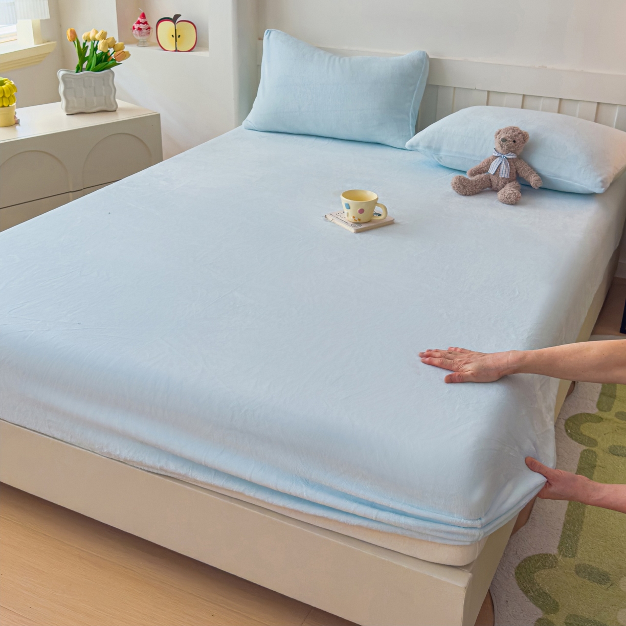 91家纺网 家纺一手货源 找家纺 （总）富阿娜家纺 2025新款牛奶绒纯色床笠三件套