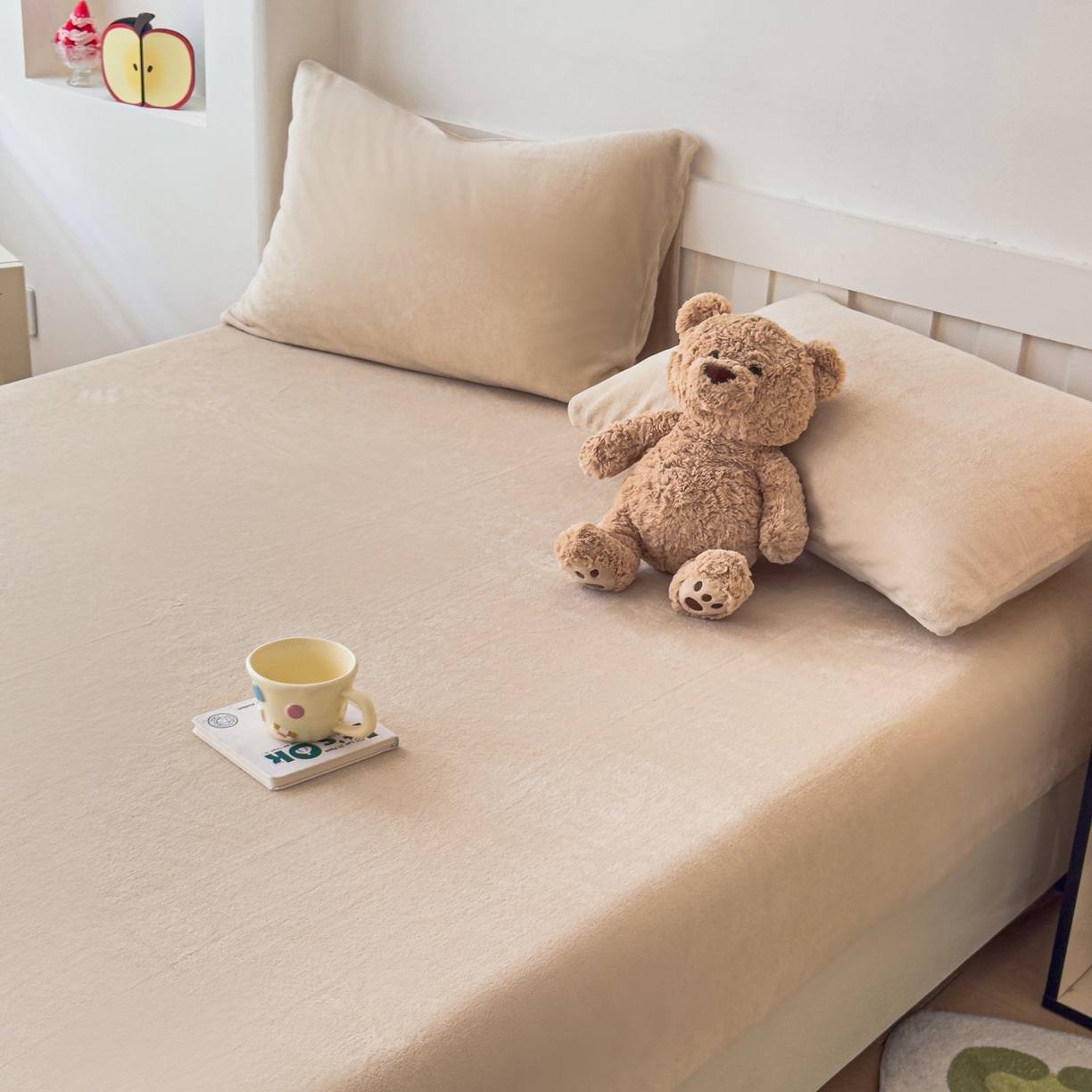 91家纺网 家纺一手货源 找家纺 富阿娜家纺 2025新款牛奶绒纯色床笠三件套 暖米杏