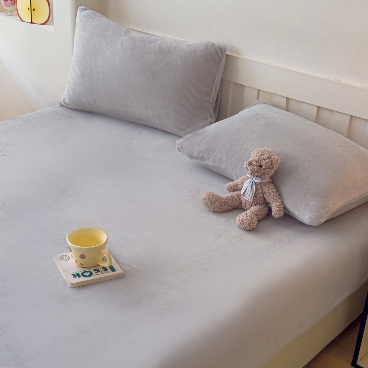 91家纺网 家纺一手货源 找家纺 富阿娜家纺 2025新款牛奶绒纯色床笠三件套 浅灰