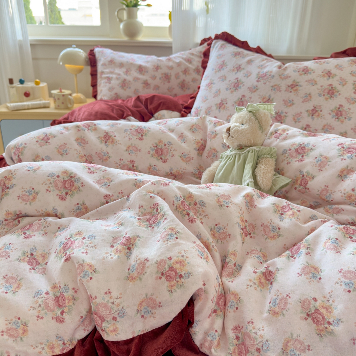 淑女公社家纺 2025秋冬新款纯棉双层纱加韩国绒四件套 繁花