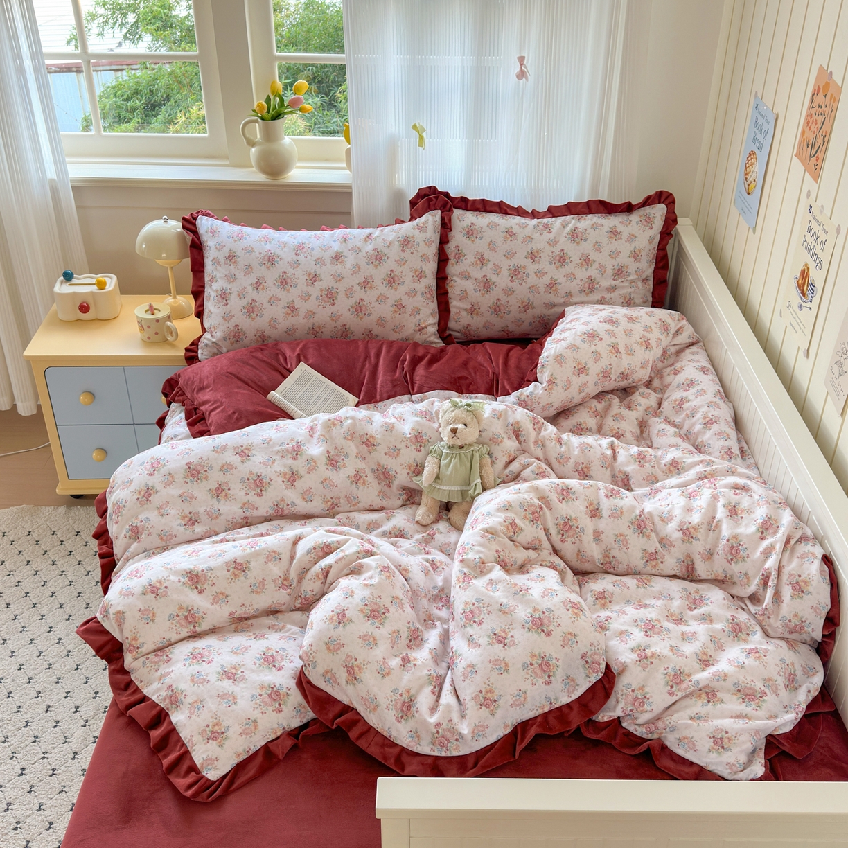 91家纺网 家纺一手货源 找家纺 淑女公社家纺 2025秋冬新款纯棉双层纱加韩国绒四件套 繁花