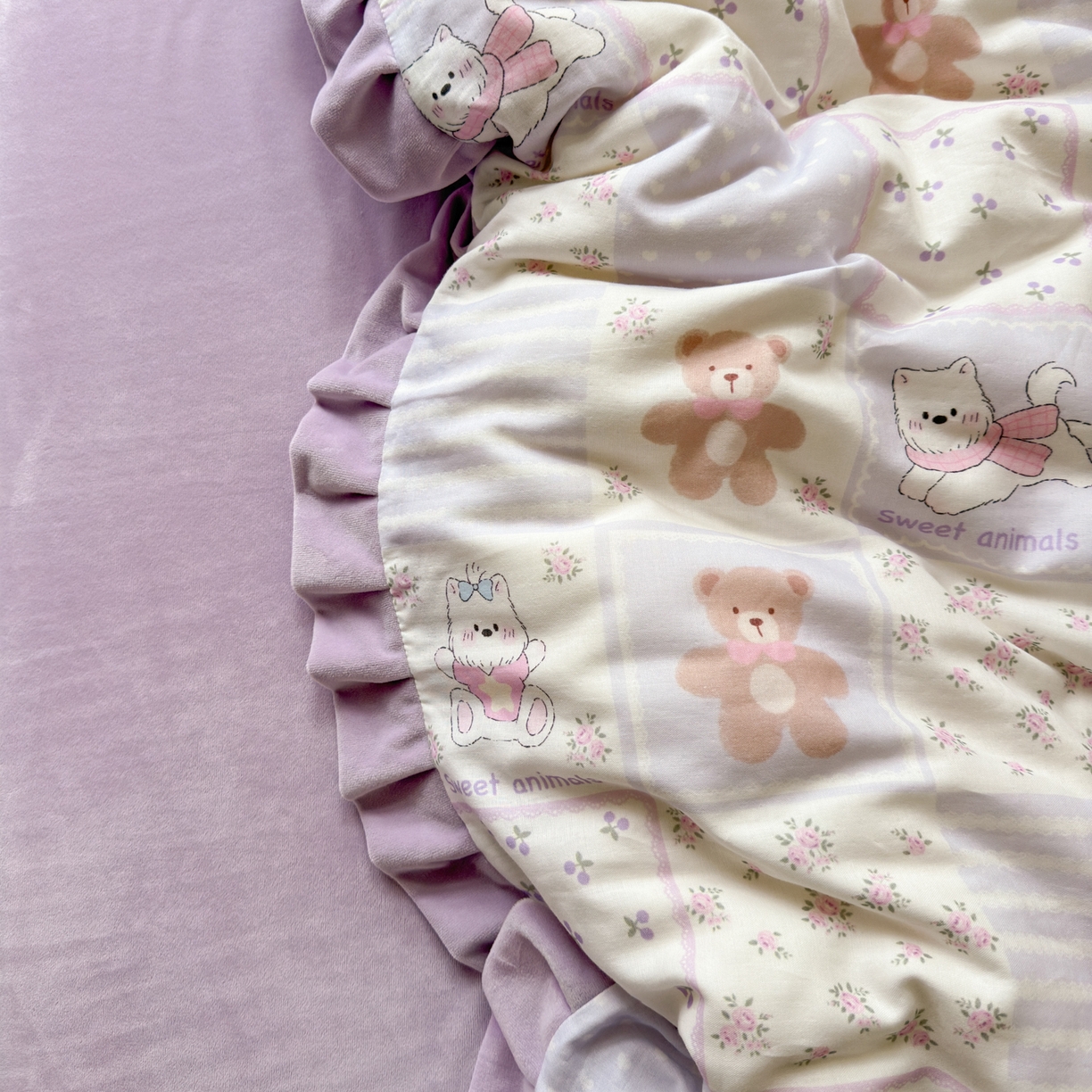 91家纺网 家纺一手货源 找家纺 淑女公社家纺 2025秋冬新款纯棉双层纱加韩国绒四件套 欢乐熊