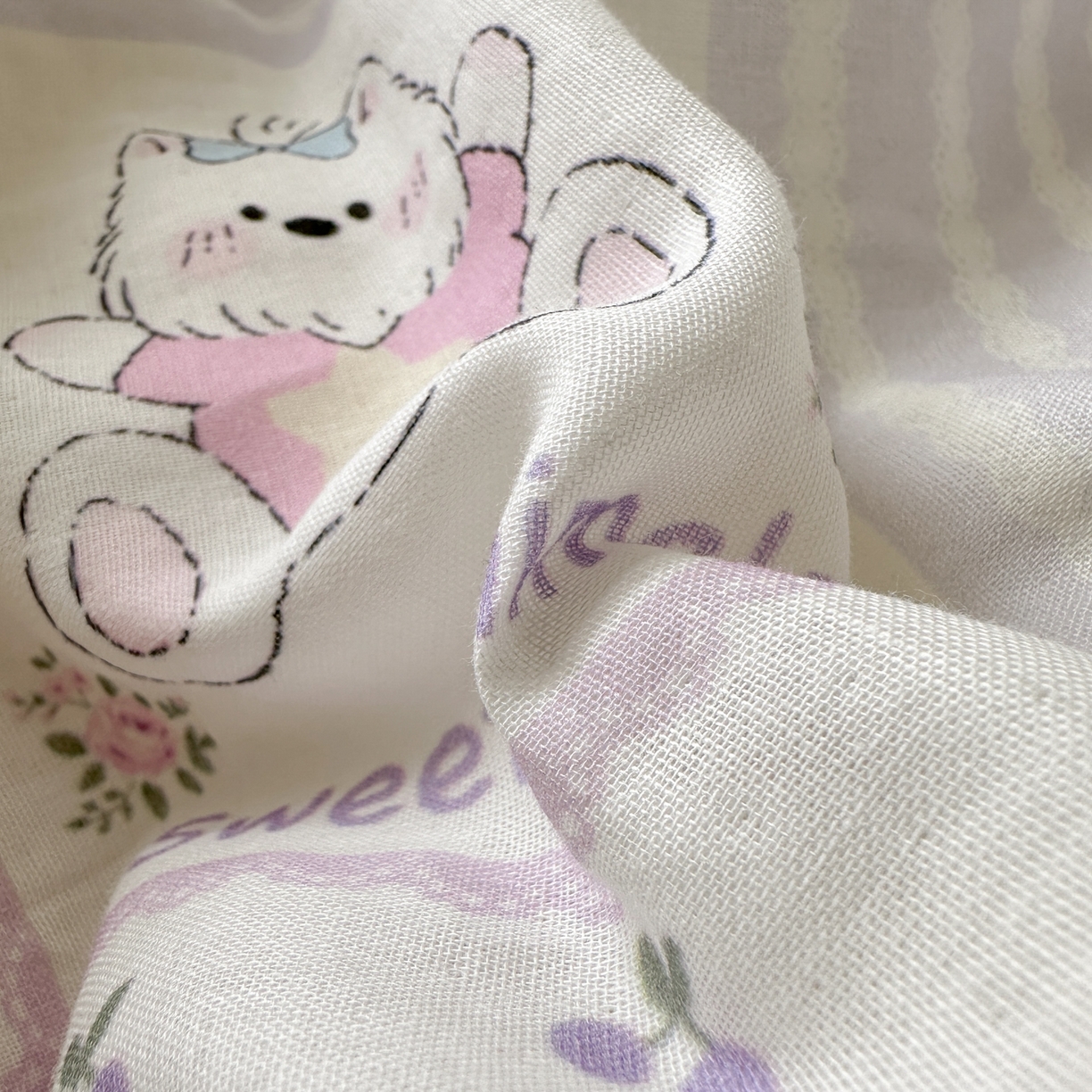 91家纺网 家纺一手货源 找家纺 淑女公社家纺 2025秋冬新款纯棉双层纱加韩国绒四件套 欢乐熊