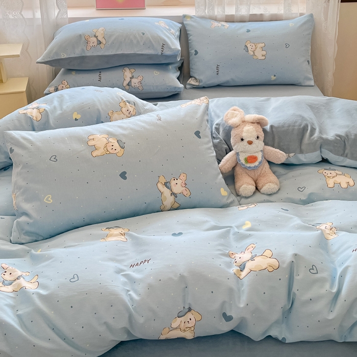 91家纺网 家纺一手货源 找家纺 瑞莱 2025新款秋冬网红款棉加绒四件套 棉绒帽子小奶狗