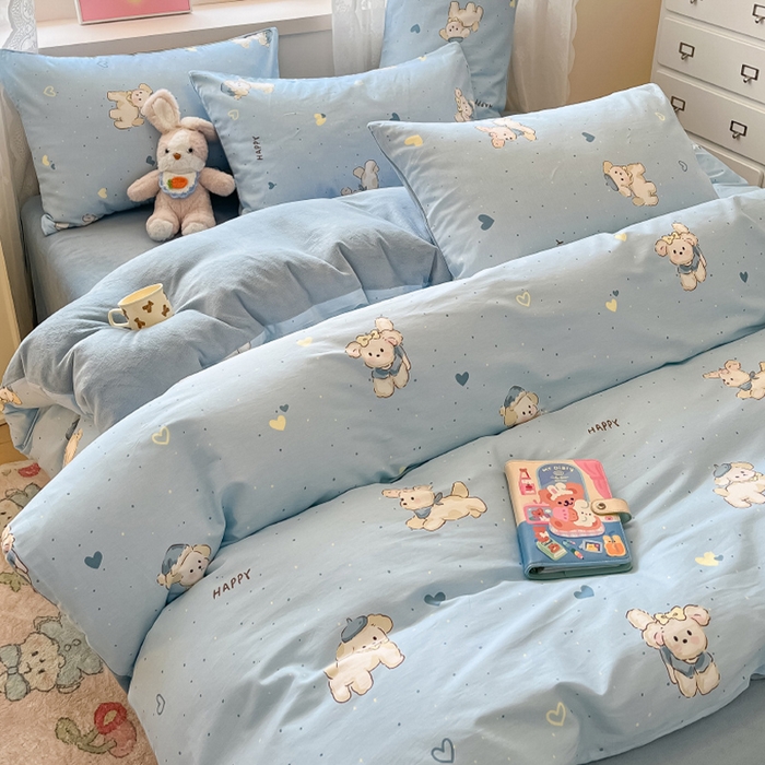 91家纺网 家纺一手货源 找家纺 瑞莱 2025新款秋冬网红款棉加绒四件套 棉绒帽子小奶狗