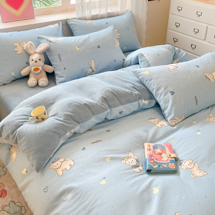 91家纺网 家纺一手货源 找家纺 瑞莱 2025新款秋冬网红款棉加绒四件套 棉绒帽子小奶狗