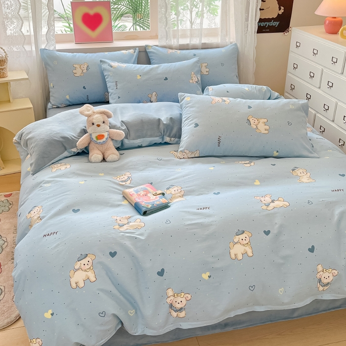 91家纺网 家纺一手货源 找家纺 瑞莱 2025新款秋冬网红款棉加绒四件套 棉绒帽子小奶狗