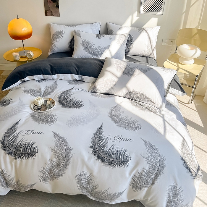 91家纺网 家纺一手货源 找家纺 瑞莱 2025新款秋冬网红款棉加绒四件套 落羽