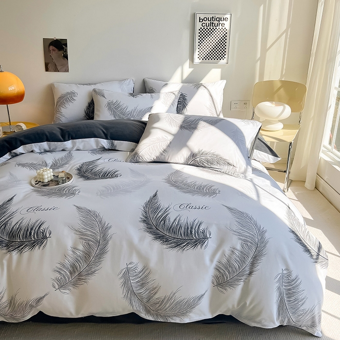 91家纺网 家纺一手货源 找家纺 瑞莱 2025新款秋冬网红款棉加绒四件套 落羽