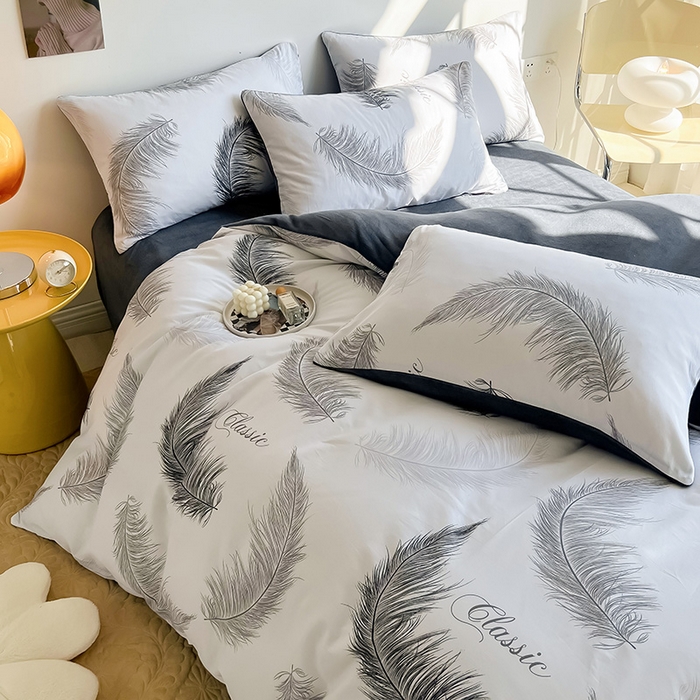 91家纺网 家纺一手货源 找家纺 瑞莱 2025新款秋冬网红款棉加绒四件套 落羽