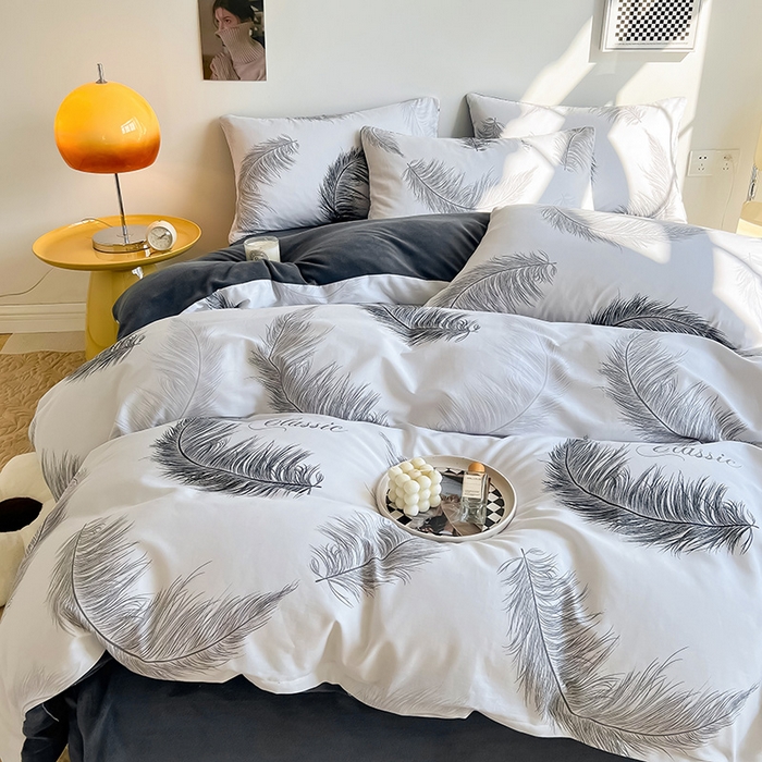 91家纺网 家纺一手货源 找家纺 瑞莱 2025新款秋冬网红款棉加绒四件套 落羽