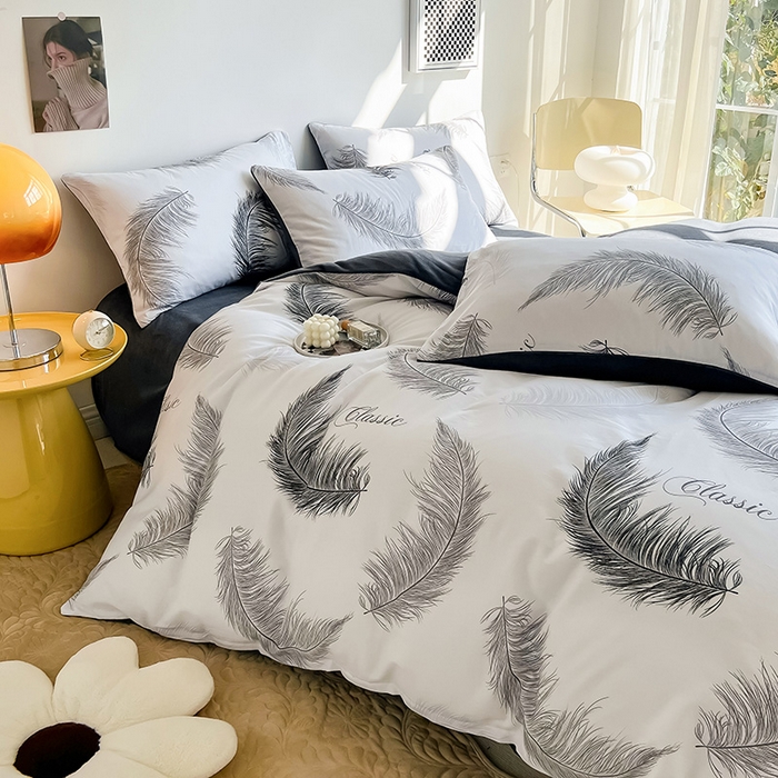 91家纺网 家纺一手货源 找家纺 瑞莱 2025新款秋冬网红款棉加绒四件套 落羽