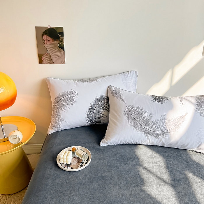 91家纺网 家纺一手货源 找家纺 瑞莱 2025新款秋冬网红款棉加绒四件套 落羽