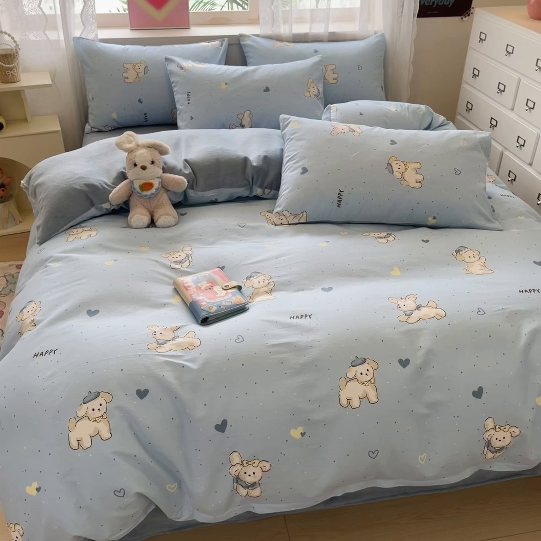 91家纺网 家纺一手货源 找家纺 瑞莱 2025新款秋冬网红款棉加绒四件套 棉绒帽子小奶狗