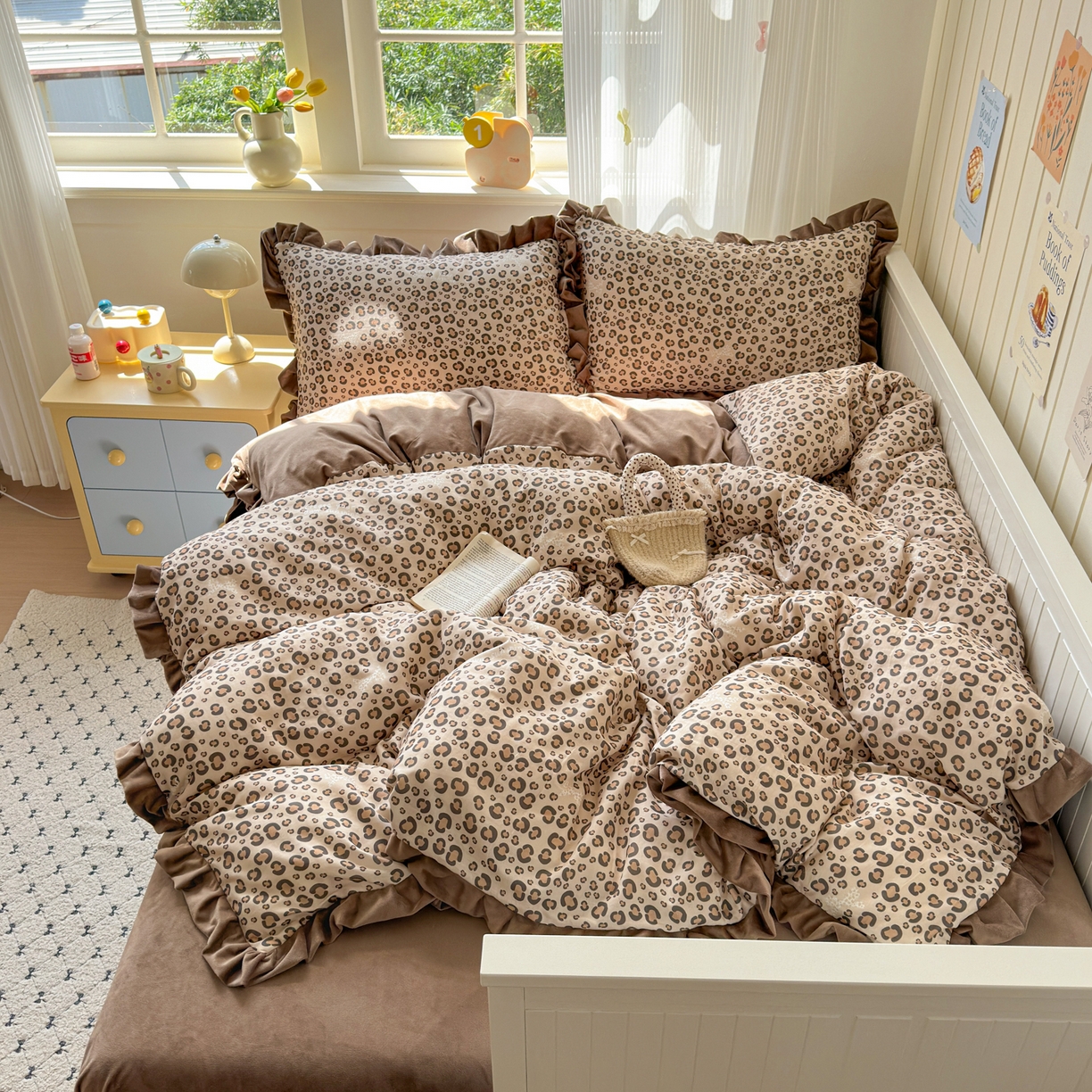 91家纺网 家纺一手货源 找家纺 淑女公社家纺 2025秋冬新款纯棉双层纱加韩国绒四件套 甜酷女孩 咖