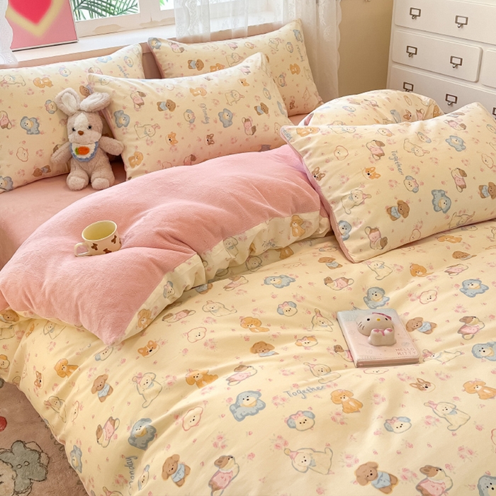 91家纺网 家纺一手货源 找家纺 瑞莱 2025新款秋冬网红款棉加绒四件套 棉绒狗狗家族