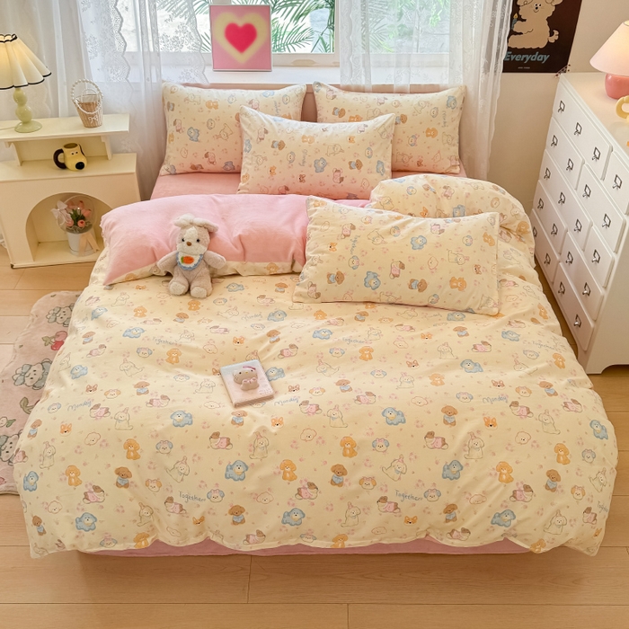 瑞莱 2025新款秋冬网红款棉加绒四件套 棉绒狗狗家族