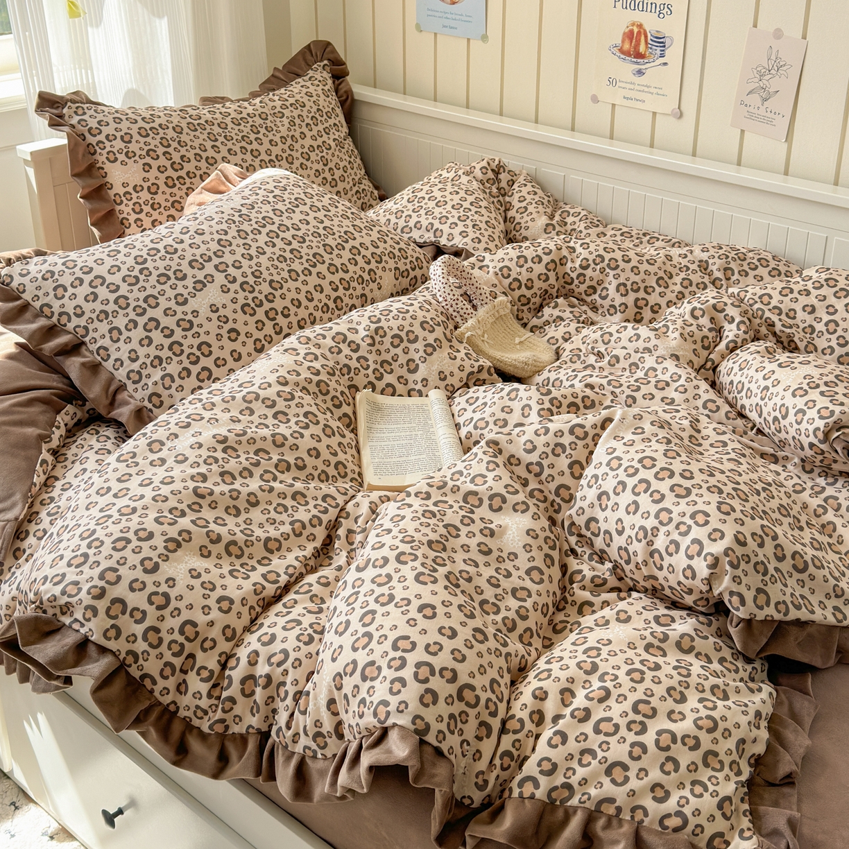 91家纺网 家纺一手货源 找家纺 淑女公社家纺 2025秋冬新款纯棉双层纱加韩国绒四件套 甜酷女孩 咖