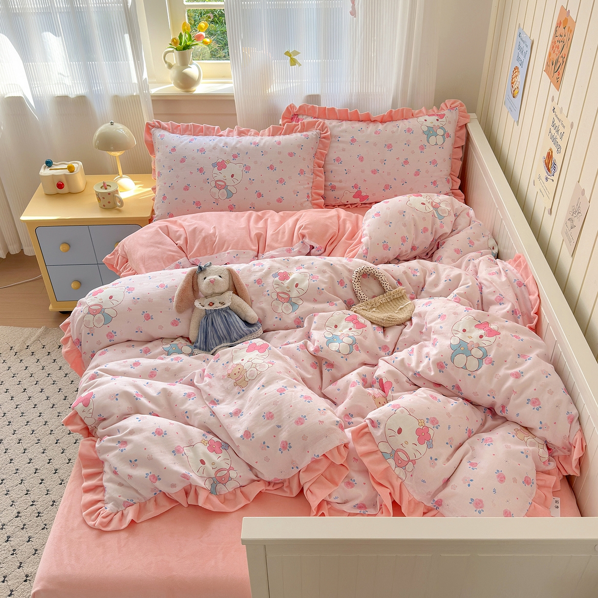 91家纺网 家纺一手货源 找家纺 淑女公社家纺 2025秋冬新款纯棉双层纱加韩国绒四件套 甜心宝贝