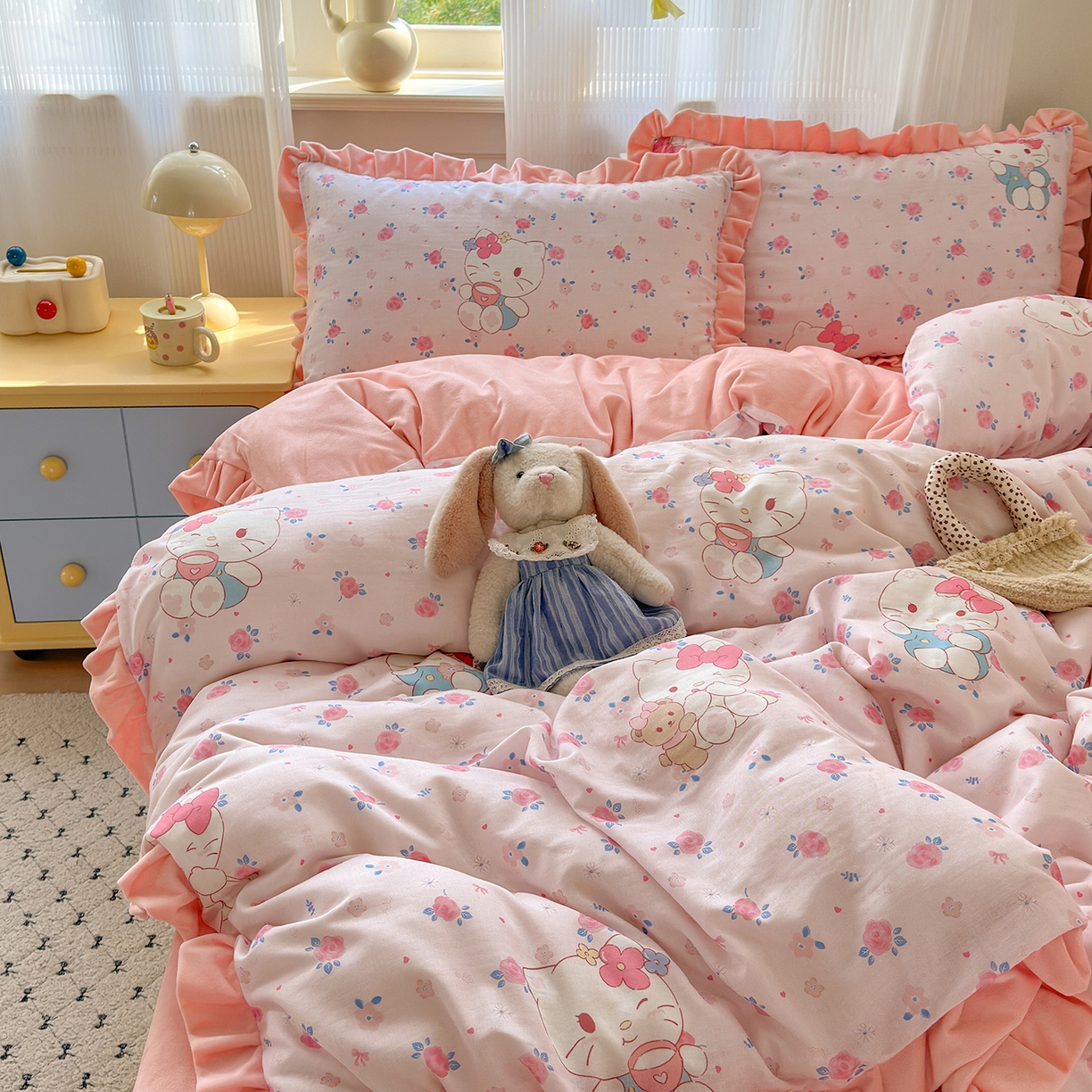 91家纺网 家纺一手货源 找家纺 淑女公社家纺 2025秋冬新款纯棉双层纱加韩国绒四件套 甜心宝贝