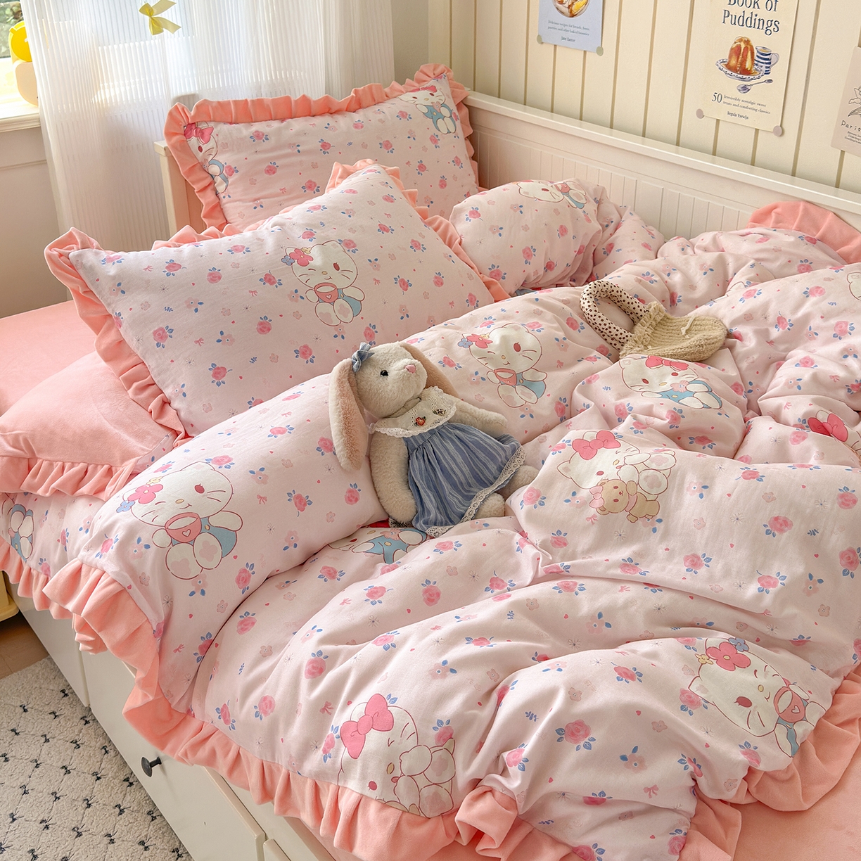 91家纺网 家纺一手货源 找家纺 淑女公社家纺 2025秋冬新款纯棉双层纱加韩国绒四件套 甜心宝贝