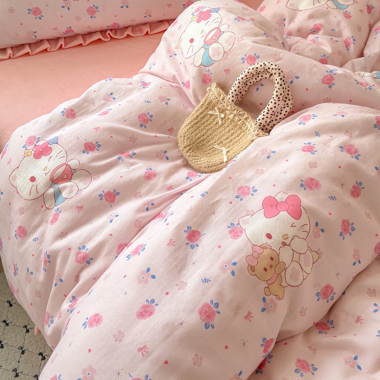 91家纺网 家纺一手货源 找家纺 淑女公社家纺 2025秋冬新款纯棉双层纱加韩国绒四件套 甜心宝贝