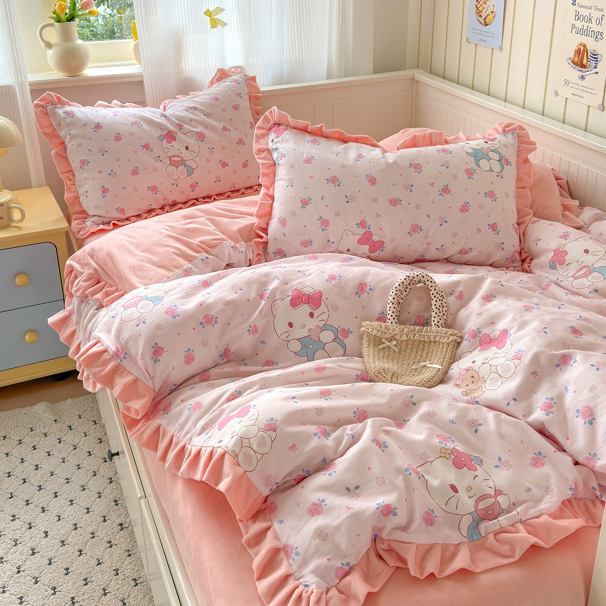 91家纺网 家纺一手货源 找家纺 淑女公社家纺 2025秋冬新款纯棉双层纱加韩国绒四件套 甜心宝贝