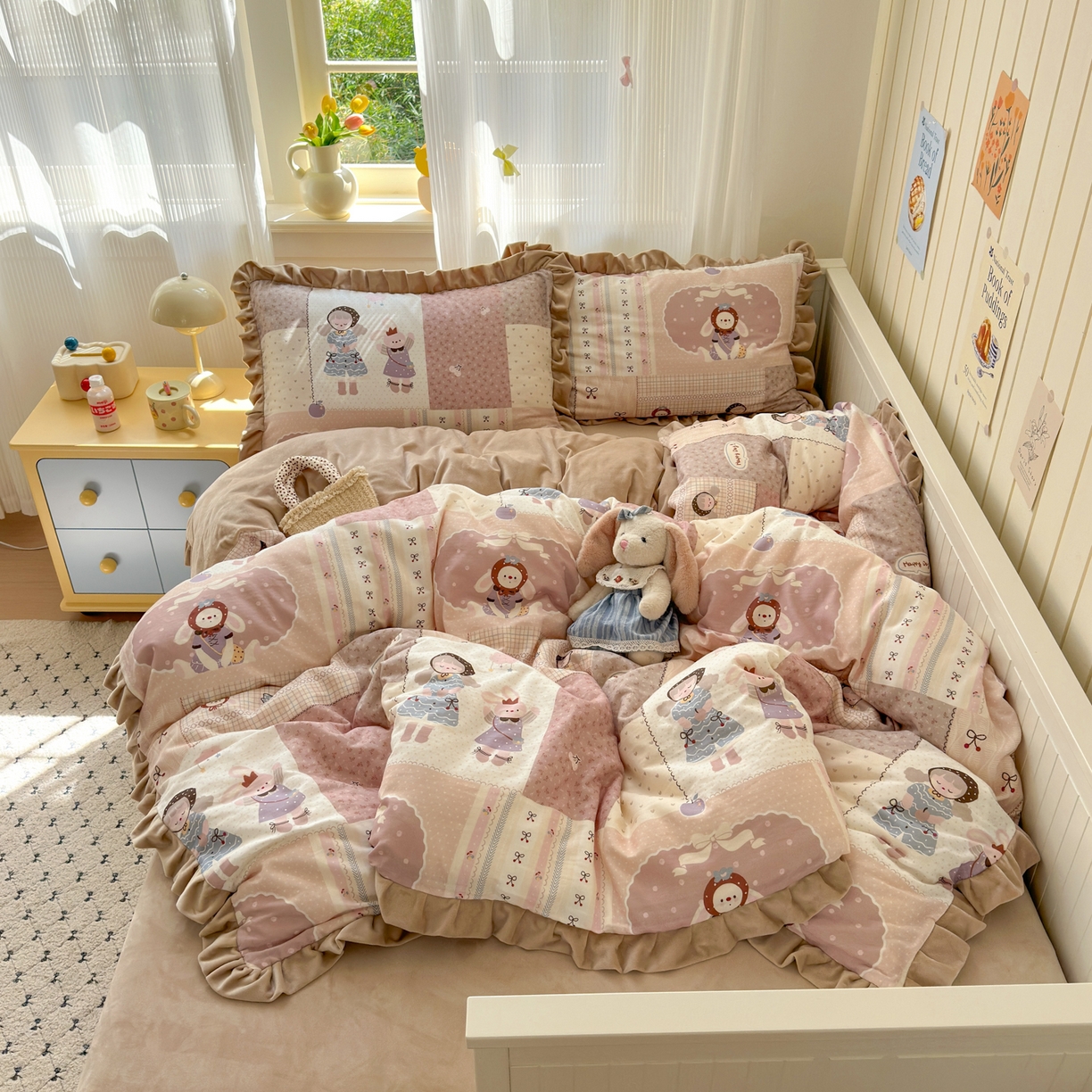 91家纺网 家纺一手货源 找家纺 淑女公社家纺 2025秋冬新款纯棉双层纱加韩国绒四件套 童趣