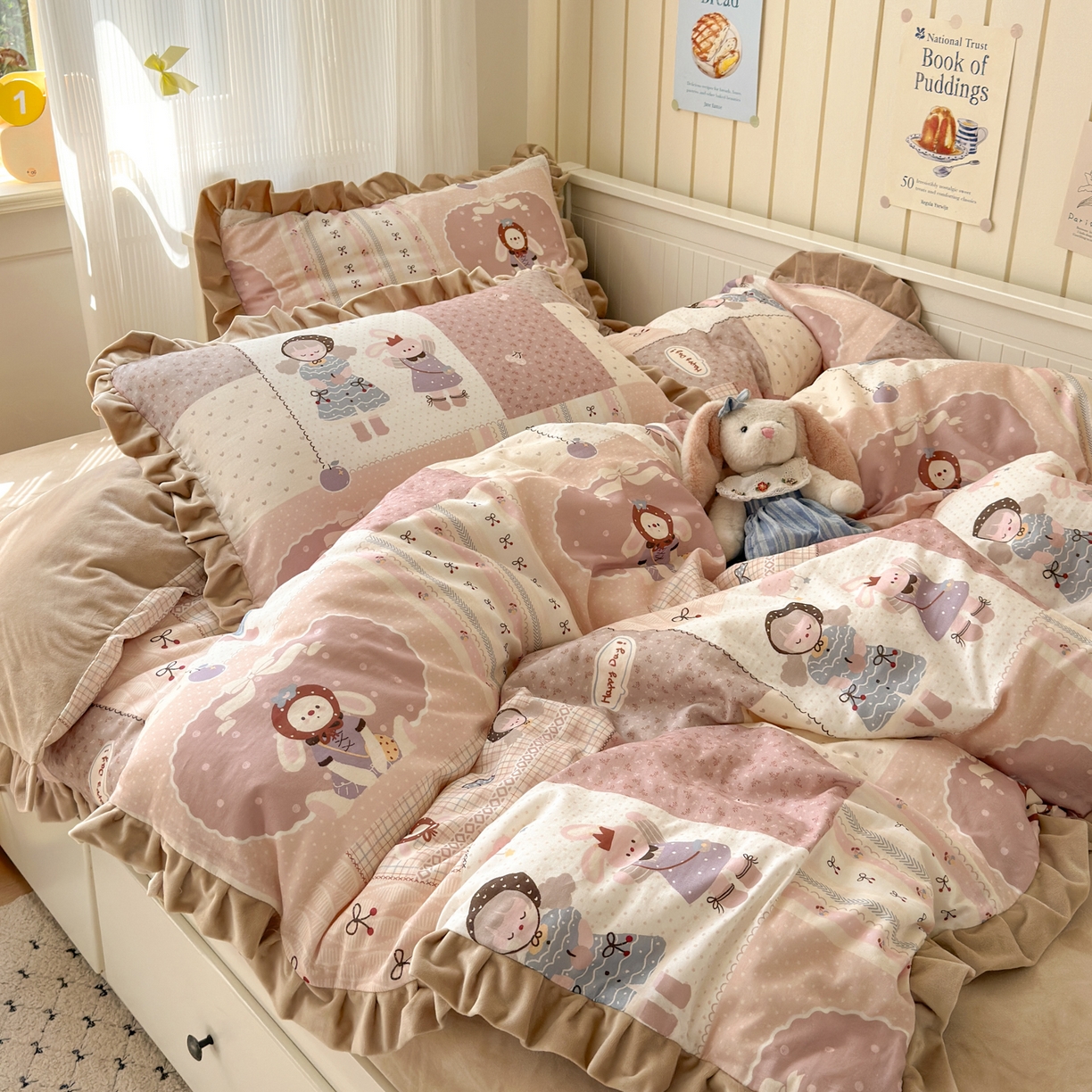 91家纺网 家纺一手货源 找家纺 淑女公社家纺 2025秋冬新款纯棉双层纱加韩国绒四件套 童趣