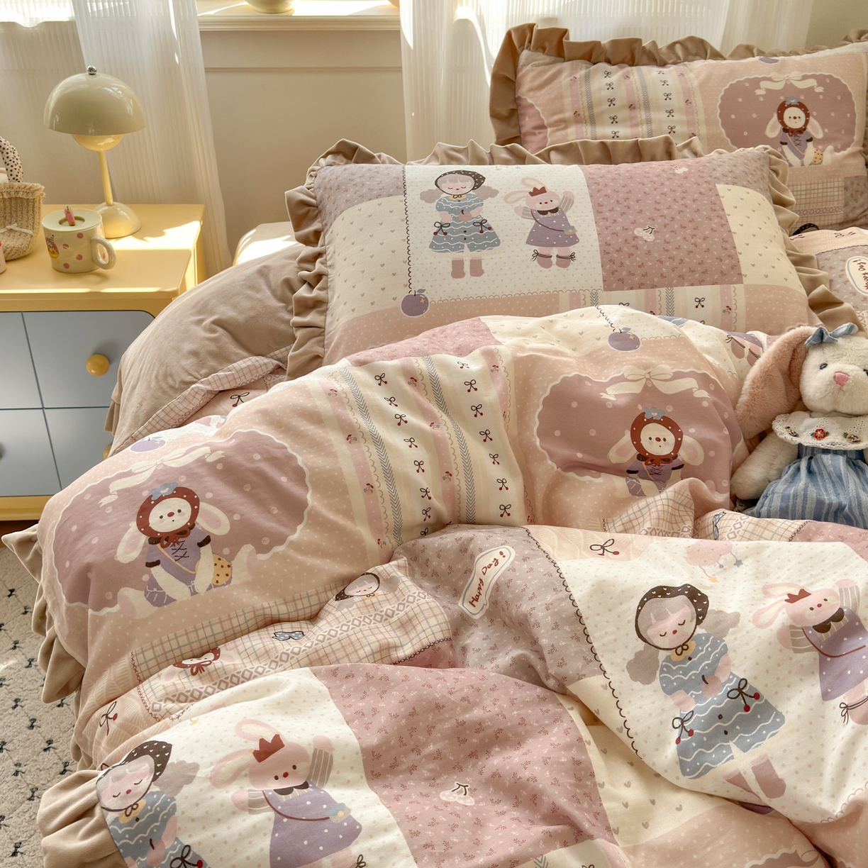 91家纺网 家纺一手货源 找家纺 淑女公社家纺 2025秋冬新款纯棉双层纱加韩国绒四件套 童趣