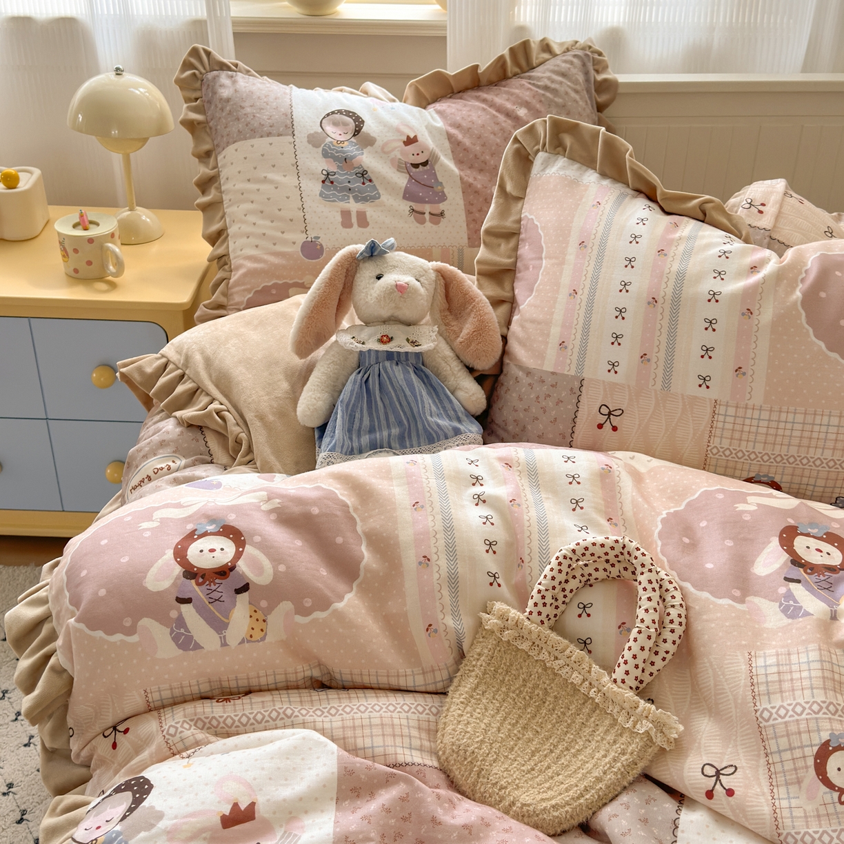 91家纺网 家纺一手货源 找家纺 淑女公社家纺 2025秋冬新款纯棉双层纱加韩国绒四件套 童趣