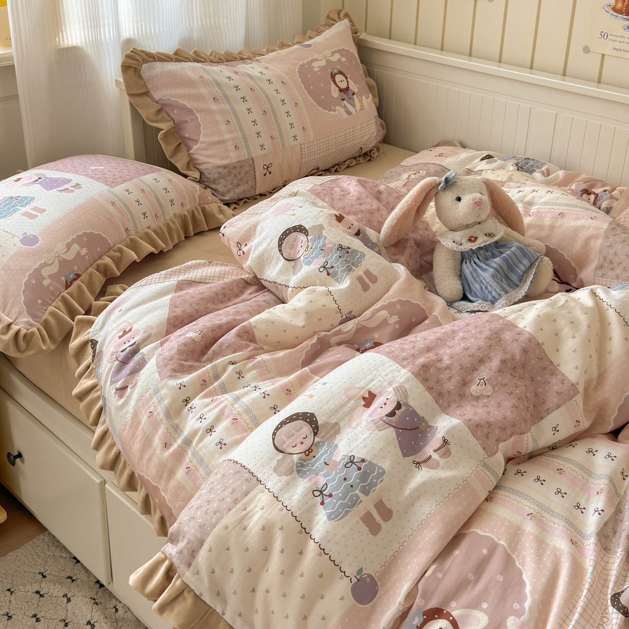 91家纺网 家纺一手货源 找家纺 淑女公社家纺 2025秋冬新款纯棉双层纱加韩国绒四件套 童趣