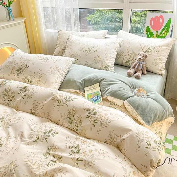 91家纺网 家纺一手货源 找家纺 瑞莱 2025新款秋冬网红款棉加绒四件套 棉绒仙草