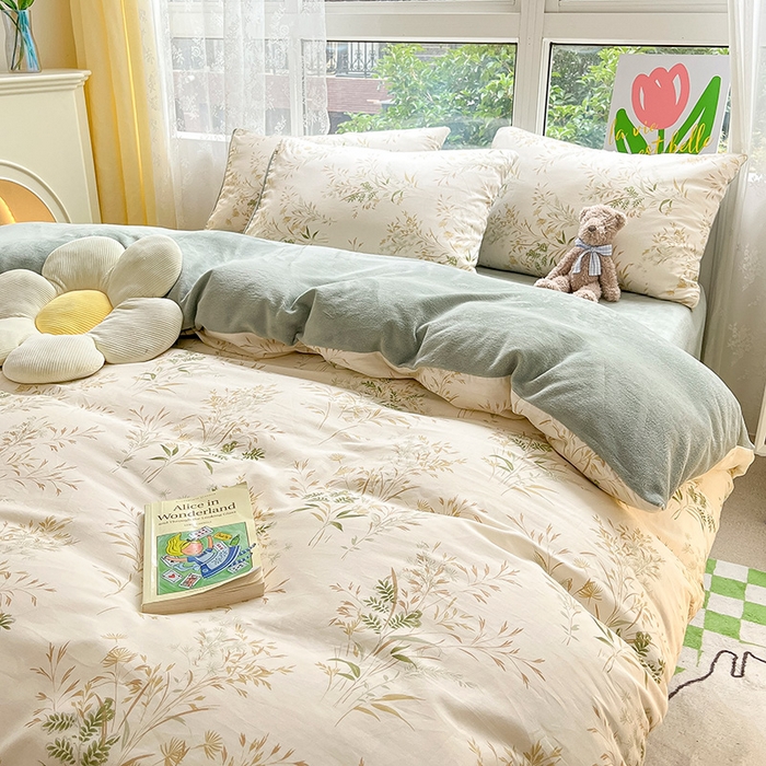 91家纺网 家纺一手货源 找家纺 瑞莱 2025新款秋冬网红款棉加绒四件套 棉绒仙草