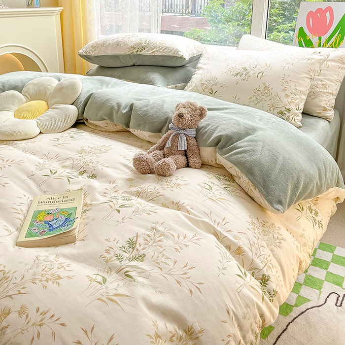 91家纺网 家纺一手货源 找家纺 瑞莱 2025新款秋冬网红款棉加绒四件套 棉绒仙草