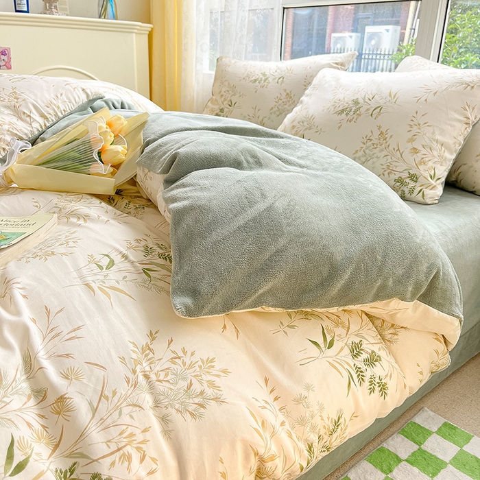 91家纺网 家纺一手货源 找家纺 瑞莱 2025新款秋冬网红款棉加绒四件套 棉绒仙草