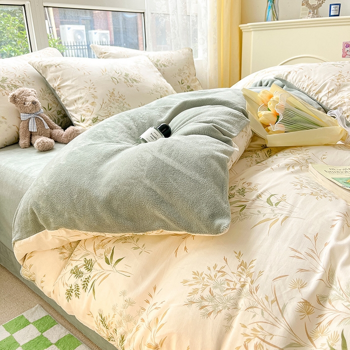 91家纺网 家纺一手货源 找家纺 瑞莱 2025新款秋冬网红款棉加绒四件套 棉绒仙草